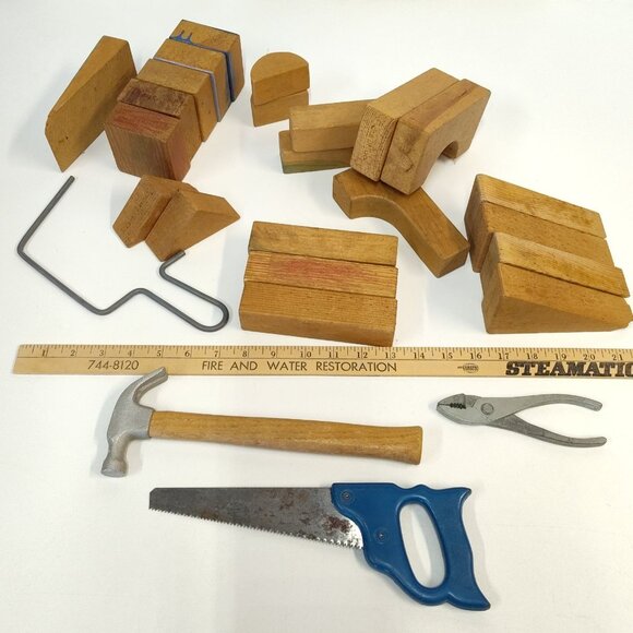 Playskool Wooden Building Blocks SUMMCO / KING TOY Tools Good Starter Collection - Picture 8 of 10